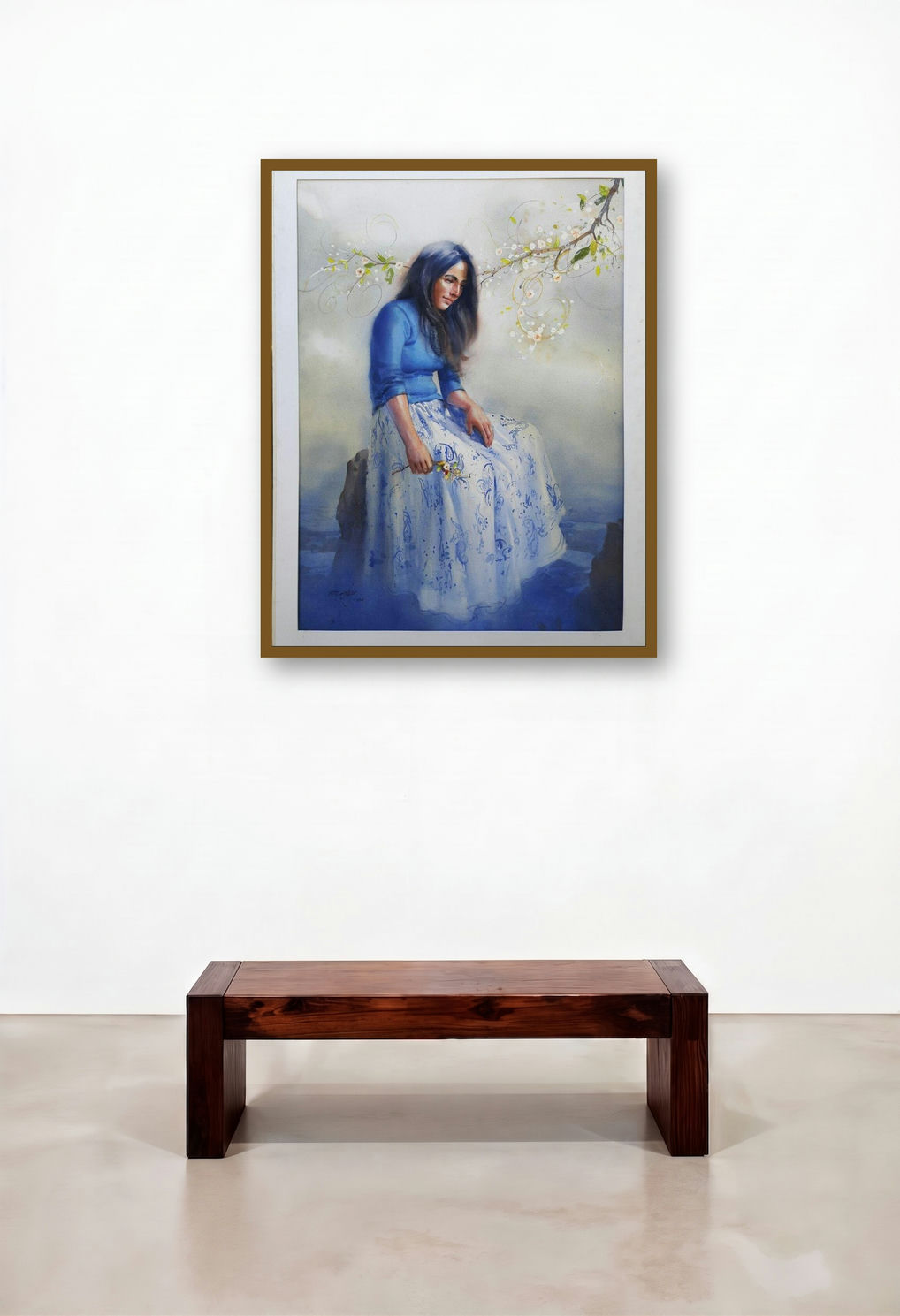 In Deep Thoughts 1 by artist Ganesh Hire displayed in a Luxury Bedroom