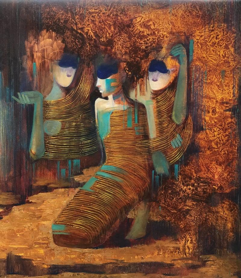 Figurative oil painting titled 'In my Dreams 3', 30x30 inches, by artist Atif Pachapuri on Canvas