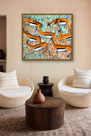 In Search Of Habitat (Urban Antelope) by artist Ranjith Raghupathy displayed in a Modern gallery