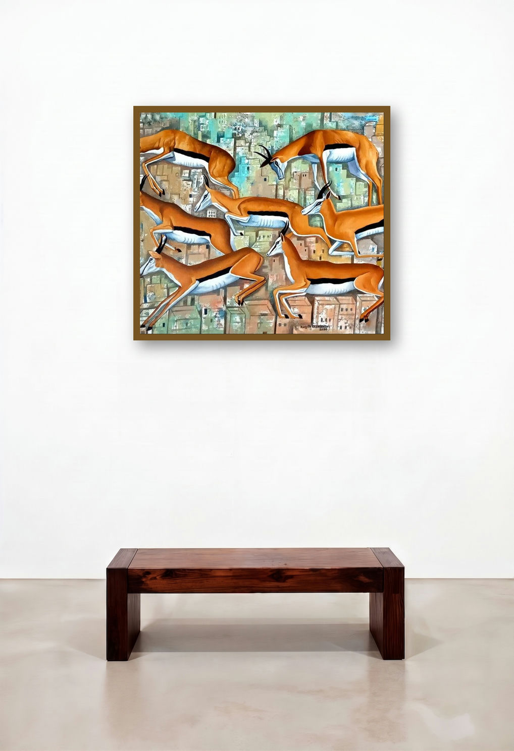 In Search Of Habitat (Urban Antelope) by artist Ranjith Raghupathy displayed in a Modern Penthouse