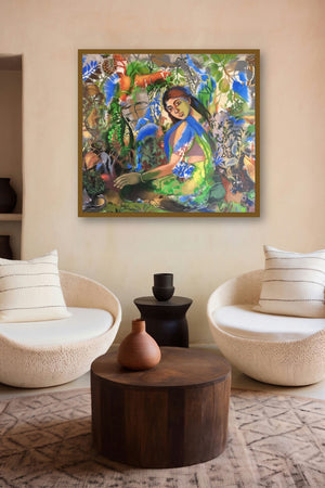 In Tune With Nature (Woman in Nature) by artist Anjani Reddy displayed in a Boutique gallery
