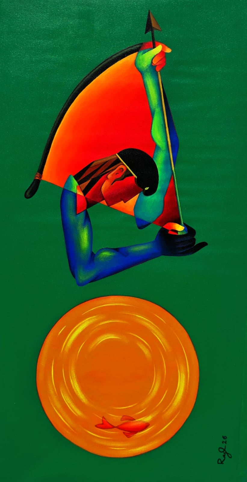 Incarnation 2' religious acrylic painting by artist Rajesh Shah, 48x24 inch, on canvas