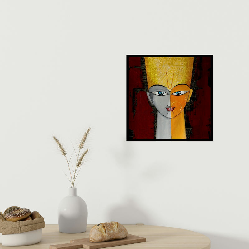 In-situ view of Meenakshi Jha Banerjee's 'Incarnation Ii (Dualitys Embrace)' painting in a room