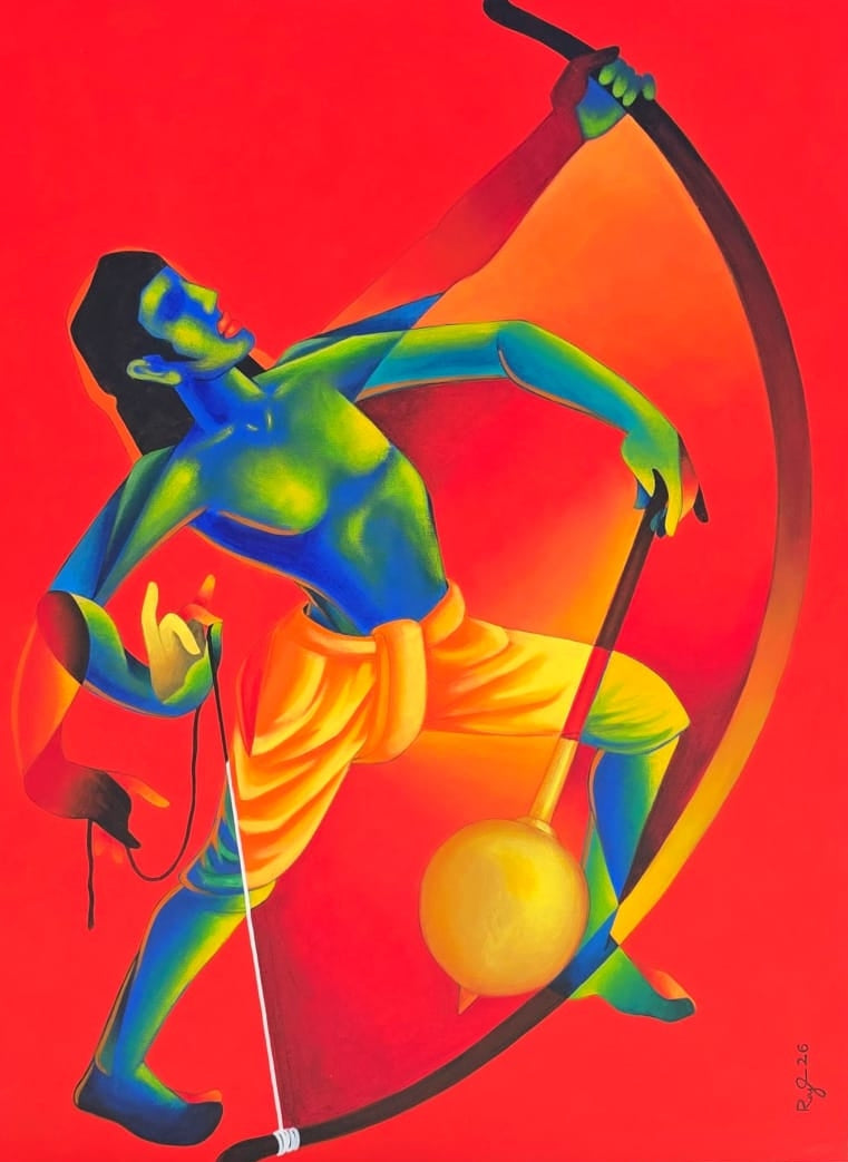 Incarnation' religious acrylic painting by artist Rajesh Shah, 48x36 inch, on canvas