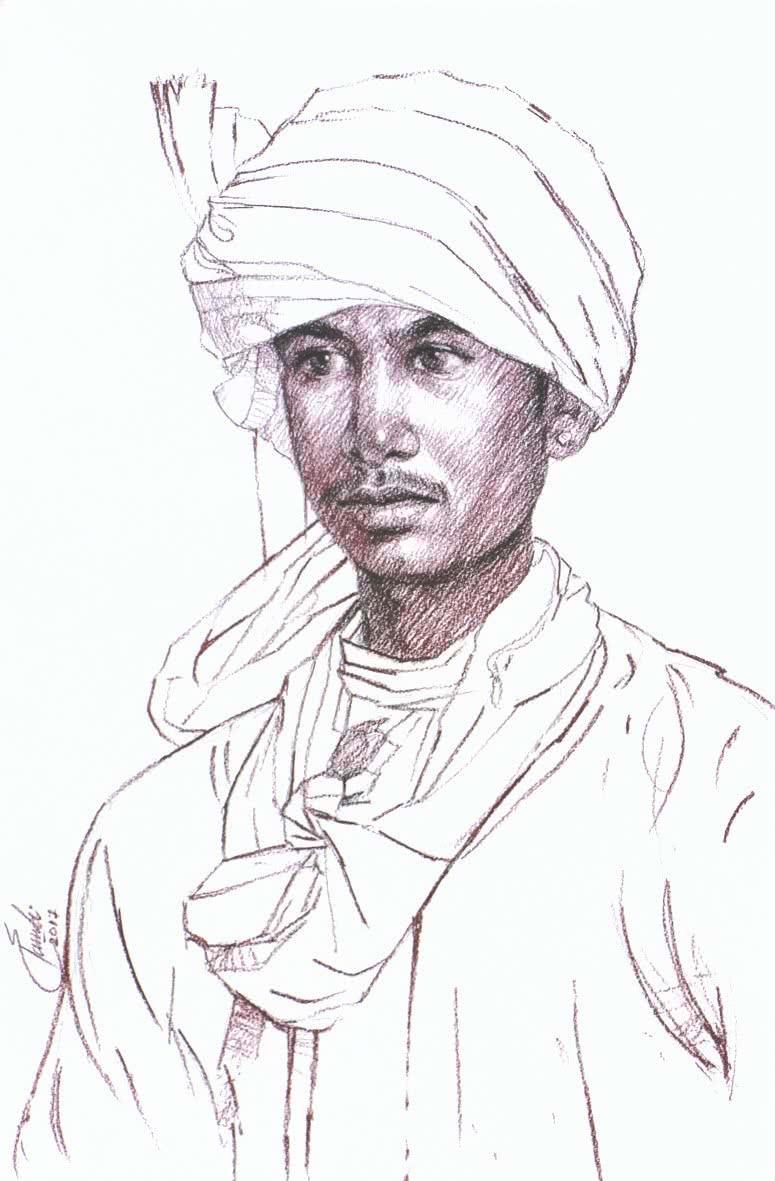 Portrait charcoal drawing titled 'Incredible Tribal Beauty 16', 21x15 inches, by artist Sunil Paraji Tambe on Paper