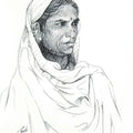 Portrait charcoal drawing titled 'Incredible Tribal Beauty 29', 21x15 inches, by artist Sunil Paraji Tambe on Paper