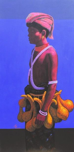 Incredible Tribal Beauty 7 (Tribal Youth) by Sunil Paraji Tambe, Original Acrylic Figurative Painting on Canvas, Medium Vertical Wall Art