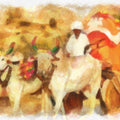 Lifestyle Digital Painting digital art titled 'India Nimaj Cattle cart', 11x17 inches, by artist Pushpendu Dutta on canvas