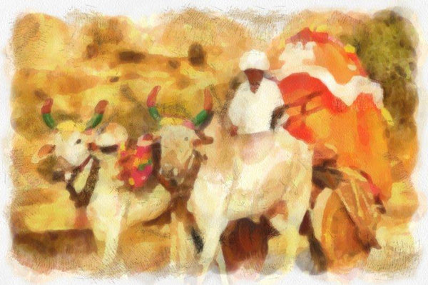 India Nimaj Cattle Cart Digital Art by Pushpendu Dutta | ArtZolo.com