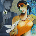 Figurative acrylic painting titled 'Indian Couple', 24x24 inches, by artist Agacharya A on Canvas