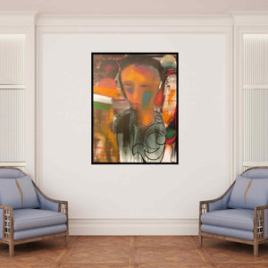 In-situ view of D S Rane's 'Indian (Inner Gaze)' painting in a room