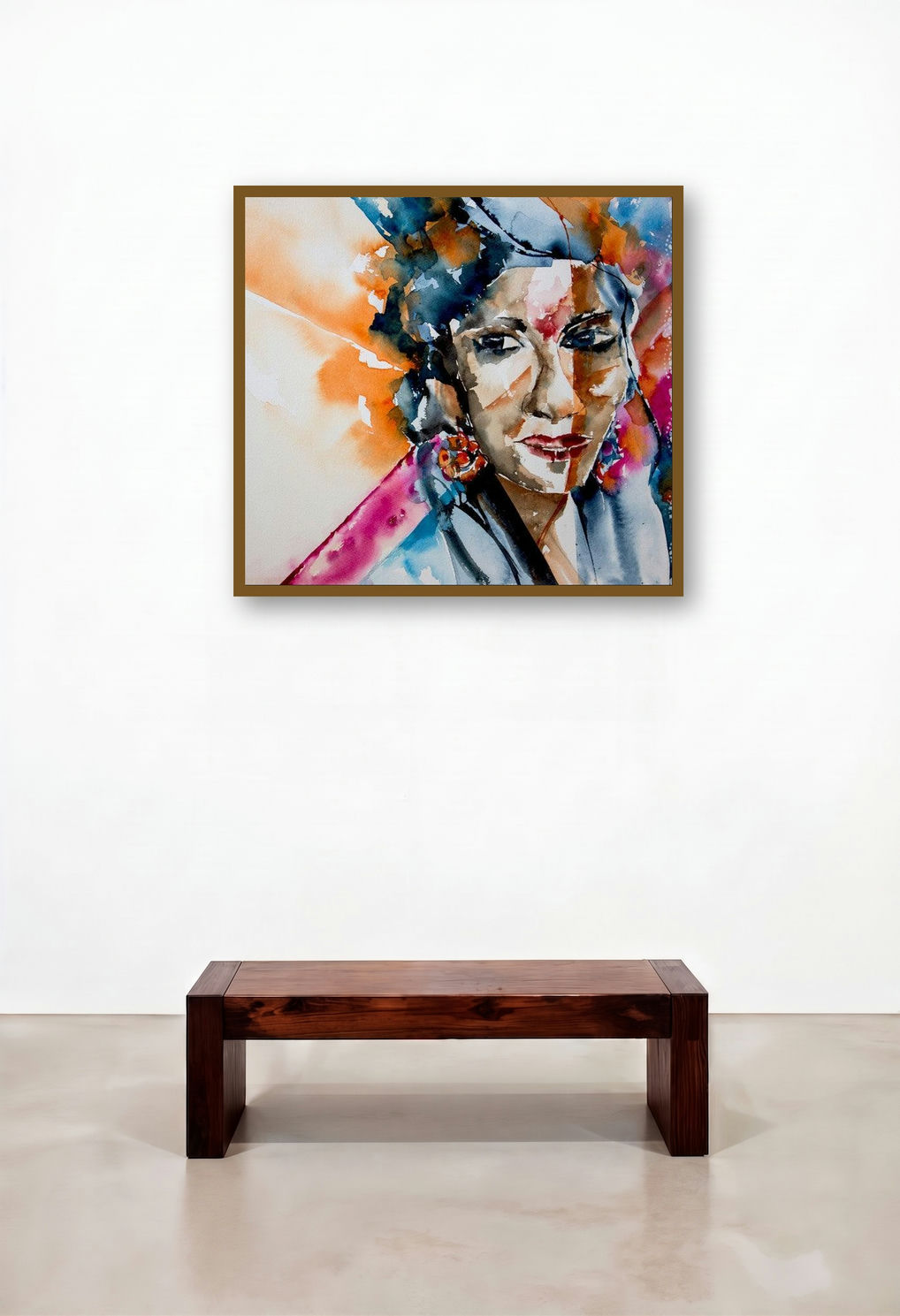 Indian Lady by artist Veronique Piaser-Moyen displayed in a Traditional Hallway
