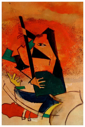 Indian Music (Rhapsody in Hues) by Chaitan Bhosale, Original Acrylic Music Painting on Canvas, X-Small Vertical Wall Art