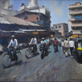 Indian Street 2' cityscape oil painting by artist Prasad Thite, 12x16 inch, on canvas