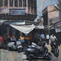 Indian Street' cityscape oil painting by artist Prasad Thite, 18x12 inch, on canvas