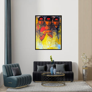 Preview of 'The Indian Woman 11' Painting by Sachin Sagare shown on a wall in a furnished room.
