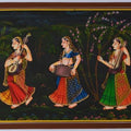 Figurative miniature traditional art titled 'Indian Women Playing Music In Lawn', 7x13 inches, by artist Unknown on Silk