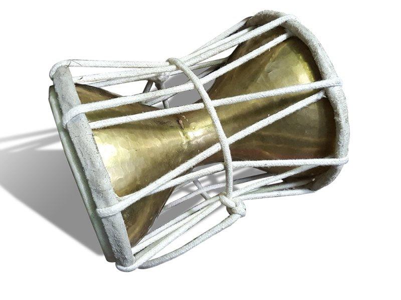 Music mixed media titled 'Indigenous Instruments	Damru (S)', 5x5 inches, by artist De Kulture Works on Brass