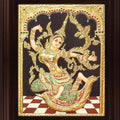 Religious tanjore traditional art titled 'Indonesian Sita Green Tanjore Painting', 24x18 inches, by artist Myangadi Tanjore on Plywood