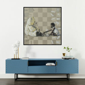 'Informal Ii' painting by Manoj Sakale shown on a wall in a furnished room.