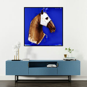 'Ink Blue' painting by Aditya Shirke shown on a wall in a furnished room.