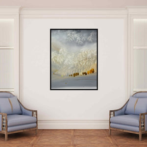 In-situ view of R S Shakya's 'Inner Escape 7' painting in a room