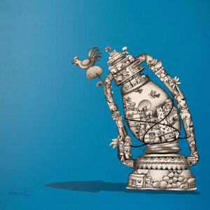 Still-life mixed media painting titled 'Inner Light 1', 36x36 inches, by artist Manjunath Wali on Canvas