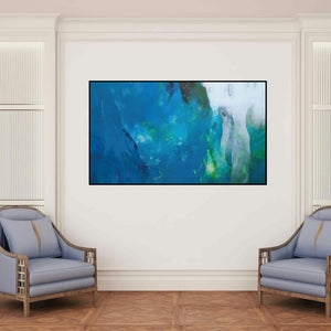 'Inner Ocean (Oceanic Depths)' painting by Ritesh Jadhav shown on a wall in a furnished room.