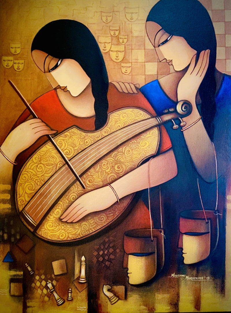 Inner Peace' figurative acrylic painting by artist Mousumi Mukherjee, 24x18 inch, on canvas