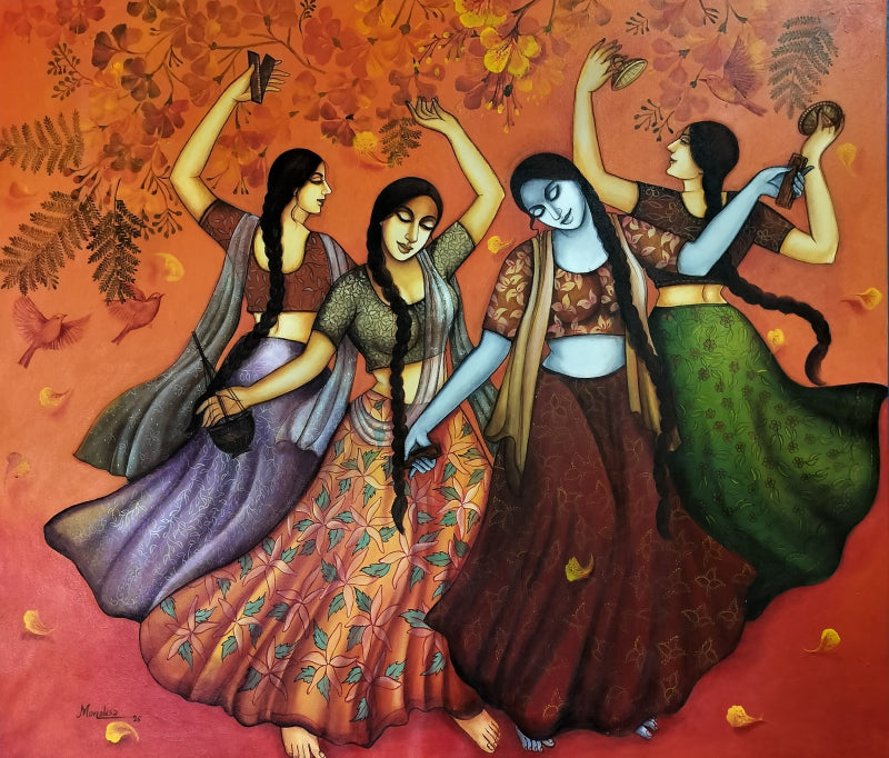 Inner Peace 8' figurative acrylic painting by artist Monalisa Sarkar, 42x48 inch, on canvas