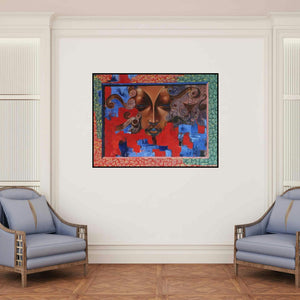 'Inner Peace' painting by Nitin Marde shown on a wall in a furnished room.