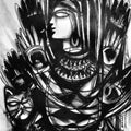 Religious charcoal painting titled 'Inner Power', 23x20 inches, by artist N P Pandey on Paper