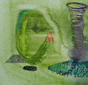 Inner Self 1 (Organic Dance) by Seema Kadam, Original Acrylic Ink Abstract Painting on Paper, X-Small Square Wall Art