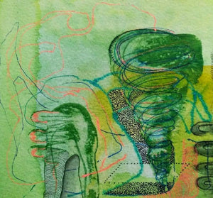 Inner Self 2 (Unfurling Energy) by Seema Kadam, Original Acrylic Ink Abstract Painting on Paper, X-Small Square Wall Art