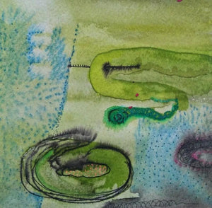 Inner Self 5 (Verdant Flow) by Seema Kadam, Original Acrylic Ink Abstract Painting on Paper, X-Small Square Wall Art