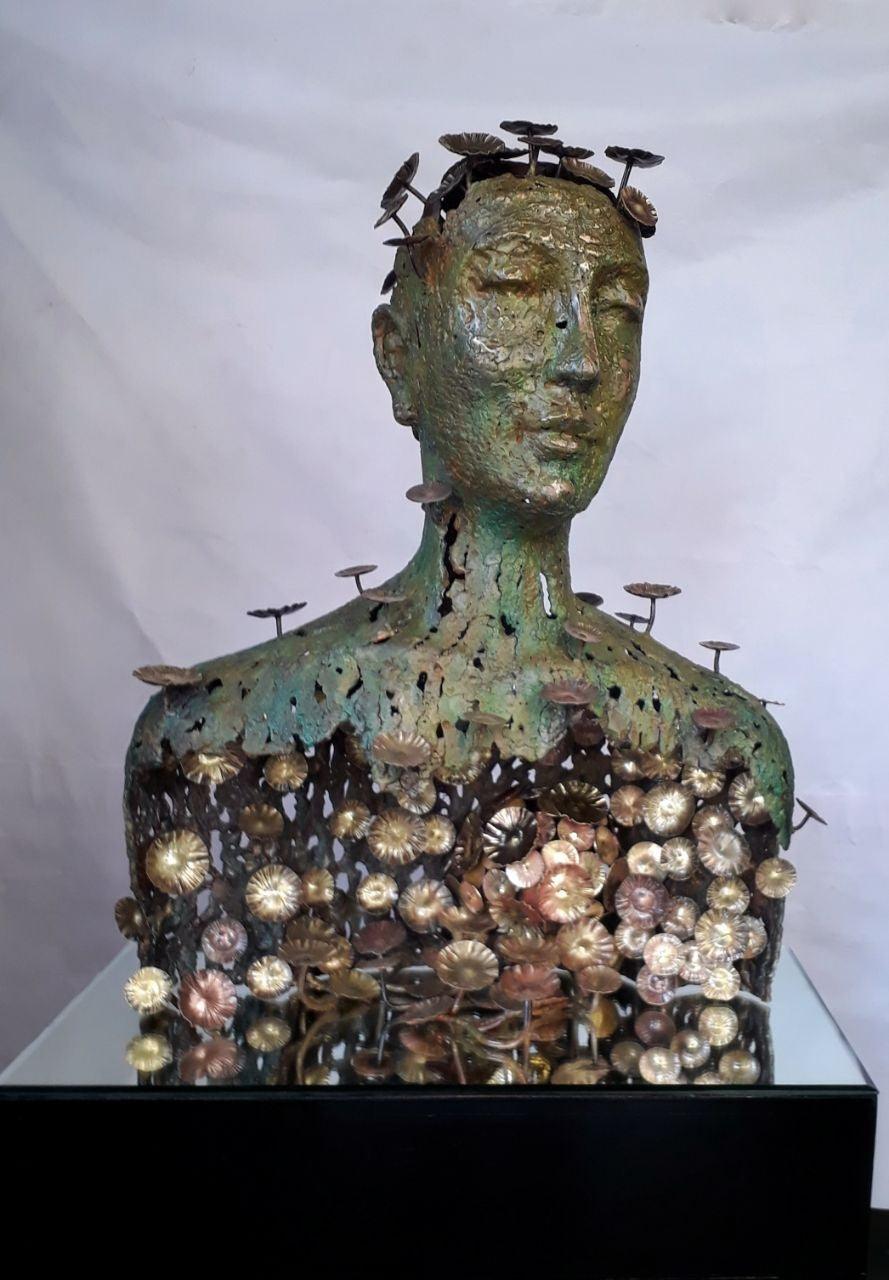 Figurative sculpture titled 'Inner Strenght', 24x20x10 inches, by artist Dinesh Singh on Brass