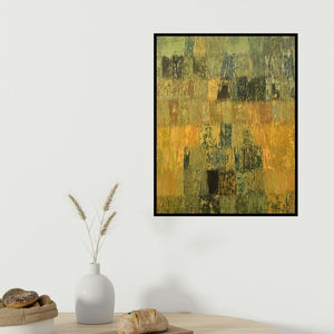 Gayatri Deshpande's 'Innerscapes 38 (Layers of Memory)' painting visualized above a sofa in a contemporary room.