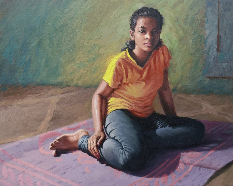 Innocence 2' figurative oil painting by artist Abhijit Jadhav, 24x30 inch, on canvas