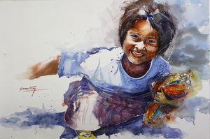 Innocence' figurative watercolor painting by artist Soven Roy, 14x20 inch, on paper