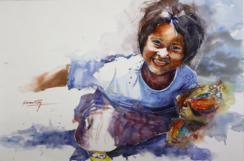 Innocence' figurative watercolor painting by artist Soven Roy, 14x20 inch, on paper