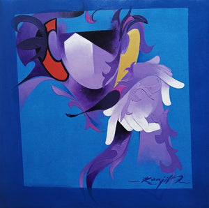 Inspiration 9 (Mystical Figure) by Ranjit Singh Kurmi, Original Acrylic Contemporary Painting on Canvas, Small Square Wall Art