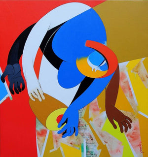 Inspiration I by Pradip Sarkar, Original Acrylic Figurative Painting on Canvas, Medium Vertical Wall Art