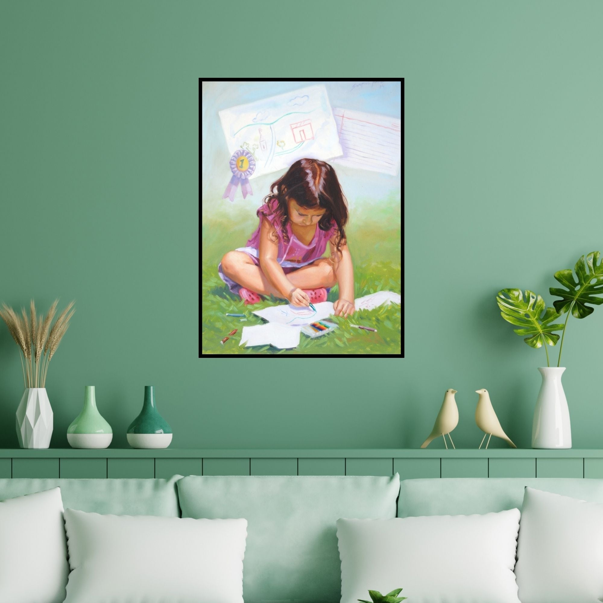 Preview of 'Interest' Painting by Swapnil Patil shown on a wall in a furnished room.