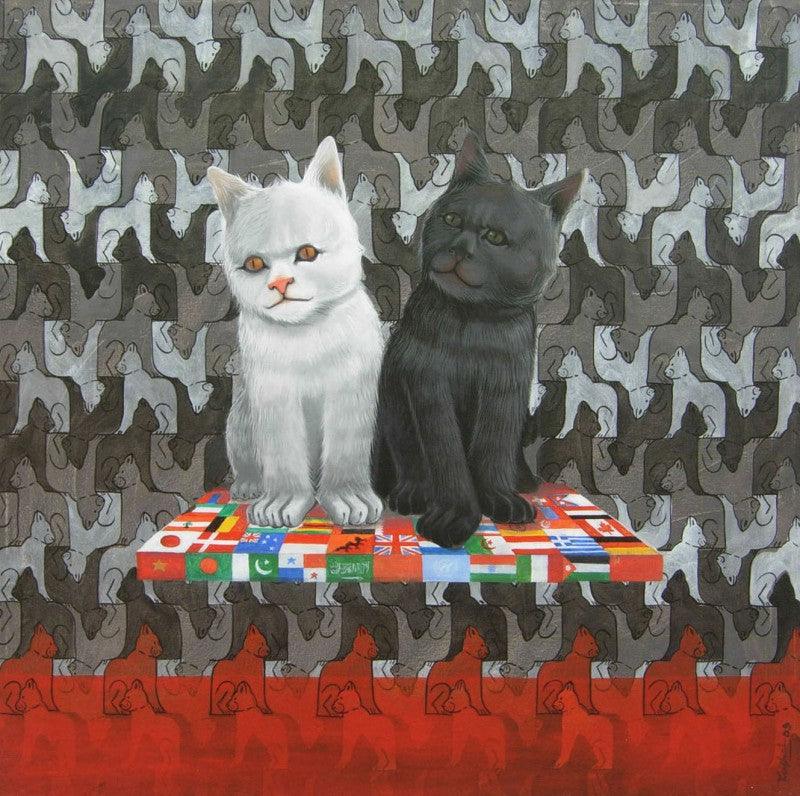 contemporary acrylic painting titled 'Internal Conflicts', 35x35 inches, by artist Kushal Kumar on Canvas