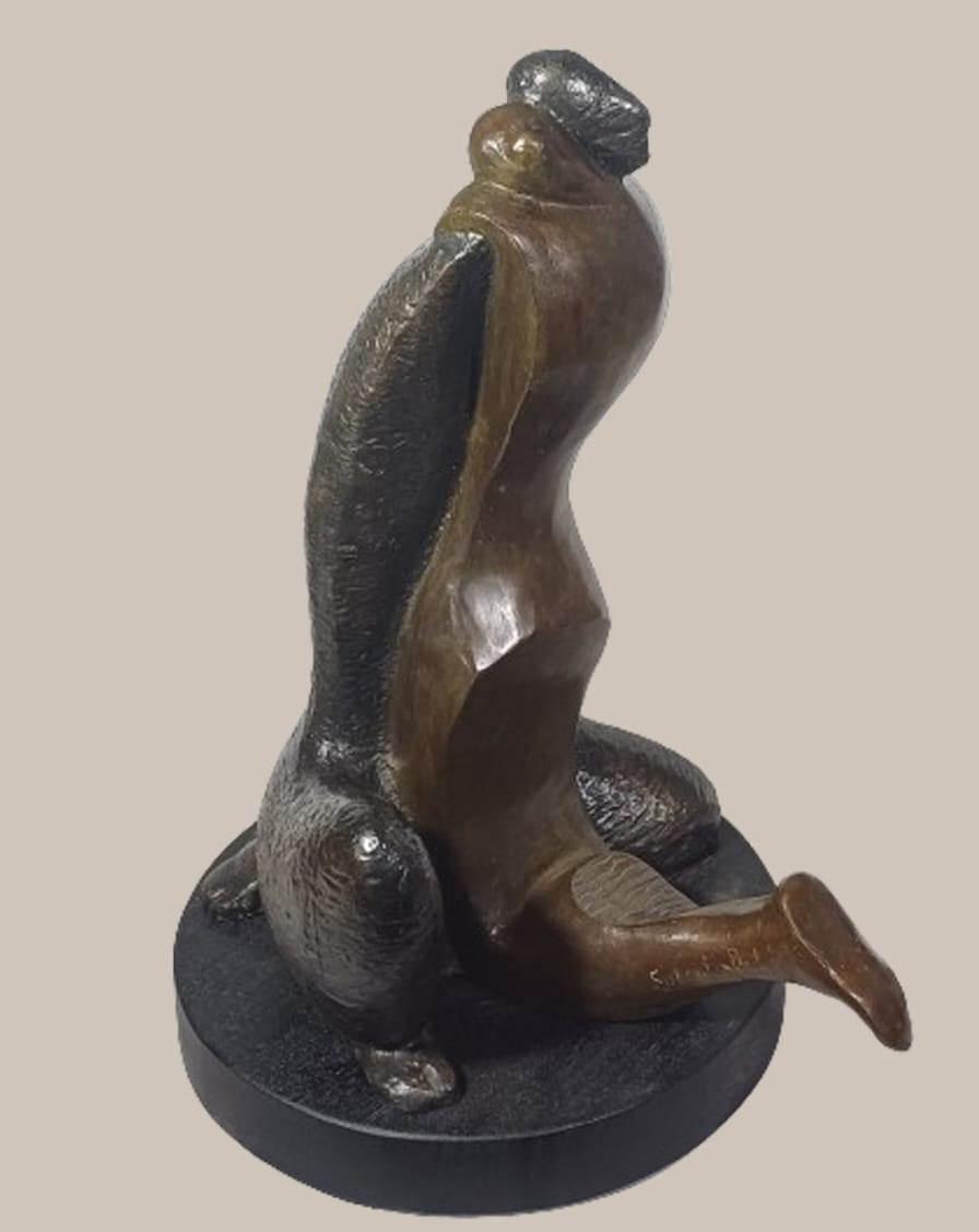 'Intimacy' figurative Bronze sculpture by artist Subrata Paul, 19x15 inch, on bronze