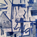 'The Intimate City' abstract acrylic painting by artist Prabinkumar Nath, 34x34 inch, on canvas