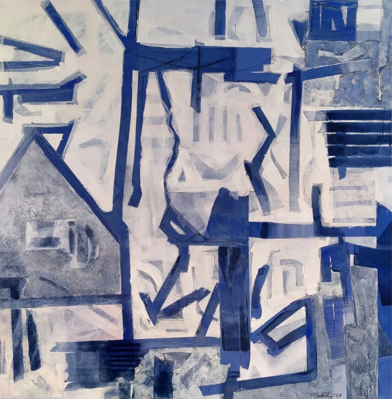 'The Intimate City' abstract acrylic painting by artist Prabinkumar Nath, 34x34 inch, on canvas