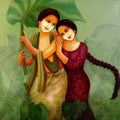 Figurative acrylic painting titled 'Intimate Love 3', 30x30 inches, by artist Monalisa Sarkar on Canvas