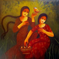 Figurative acrylic painting titled 'Intimate Love', 30x30 inches, by artist Monalisa Sarkar on Canvas