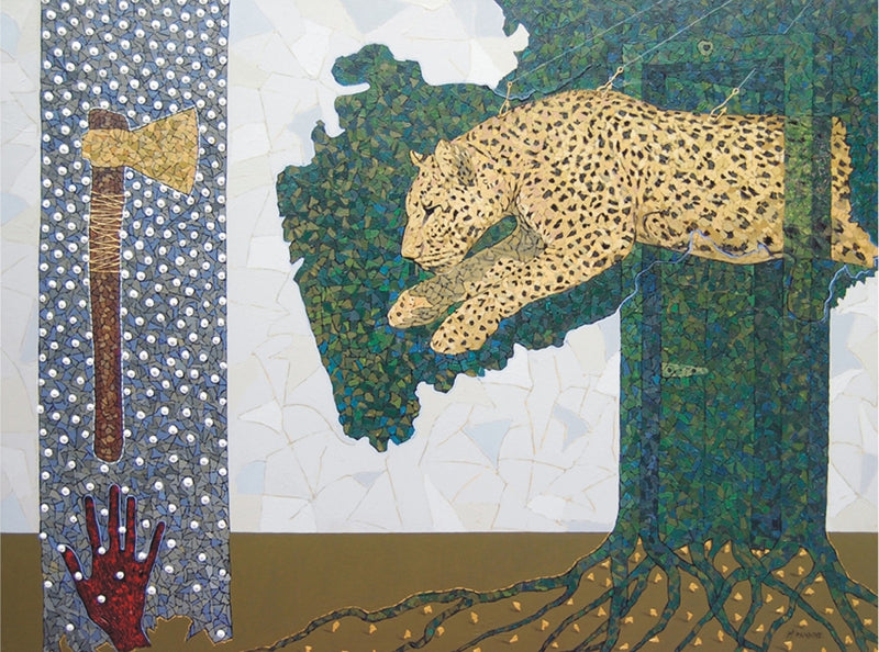Intruder 1' animals acrylic painting by artist Pravin Randive, 36x48 inch, on canvas